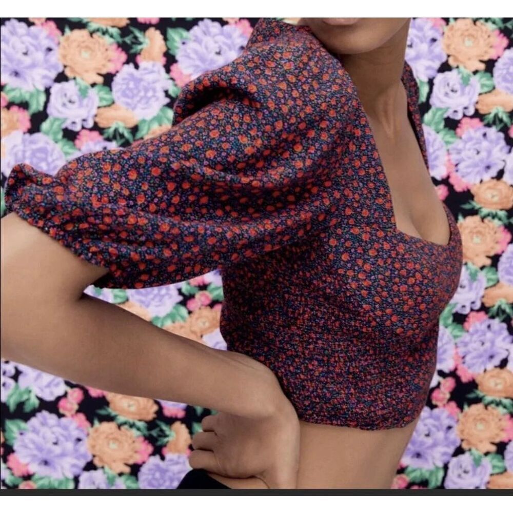 Zara Floral Puff Sleeve Top size M - Picture 8 of 8